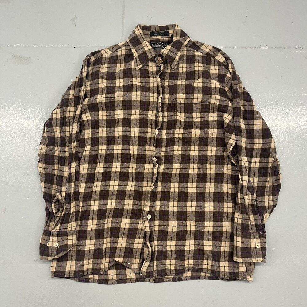 Vintage 80s Northwest Territory Brown Plaid Cotton Flannel